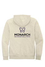 Load image into Gallery viewer, Dark gray Monarch Fleece Full Zip Hoodie by The Lonely Oak with front pockets and a hood, displayed on a hanger.