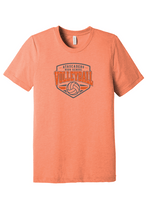 Load image into Gallery viewer, AHS Volleyball Cotton Tee by The Lonely Oak featuring a white T-shirt with orange and black volleyball graphics and Atascadero Volleyball text.