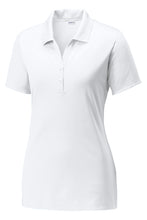 Load image into Gallery viewer, Ladie's white Hounds Basketball Club Coach's Polo by The Lonely Oak, front view showing collar and logo details.
