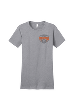 Load image into Gallery viewer, A women's volleyball-themed cut tee by The Lonely Oak featuring a sporty design and relaxed fit, shown in a front view.
