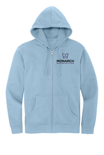 Load image into Gallery viewer, Lonely Oak Monarch fleece full zip hoodie with front pockets and adjustable drawstrings, shown in a relaxed fit on a model.
