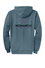 Load image into Gallery viewer, Black Monarch Fleece Full Zip Hoodie by The Lonely Oak, showing the front view with a zip closure and fleece material.
