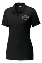 Load image into Gallery viewer, Ladie's Hounds Basketball Club Coach's Polo by The Lonely Oak, light blue fabric with team logo on chest and collar detail.
