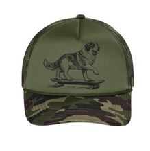 Load image into Gallery viewer, The Lonely Oak AMS Saints trucker cap with mesh back, curved brim, and embroidered front logo, casual headwear for fans.
