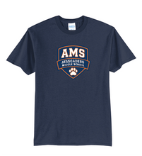 Load image into Gallery viewer, The Lonely Oak AMS Logo Tee featuring a classic crew neck and front logo design, displayed on a white cotton t-shirt.
