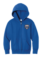 Load image into Gallery viewer, Black AMS Crest Logo full zip hoodie by The Lonely Oak, featuring a front crest emblem and adjustable drawstring hood.
