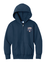 Load image into Gallery viewer, The Lonely Oak AMS Crest Logo full zip hoodie showing a front view with a logo on the chest and a drawstring hood.
