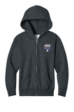 Load image into Gallery viewer, Black AMS Crest Logo full zip hoodie by The Lonely Oak with front pocket and adjustable drawstrings.
