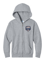 Load image into Gallery viewer, The Lonely Oak AMS Crest Logo full zip hoodie with a front pocket and adjustable drawstrings, featuring a crest logo on the chest.
