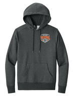 Load image into Gallery viewer, AHS volleyball performance fleece pullover hoodie by The Lonely Oak featuring Atascadero Volleyball logo on a navy sweatshirt.
