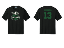 Load image into Gallery viewer, Dirt Birds Performance Tee by The Lonely Oak featuring a sporty graphic design on a black cotton t-shirt.
