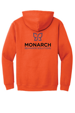 Load image into Gallery viewer, Gray Monarch Fleece Pullover Hoodie by The Lonely Oak with a front pocket and hood, displayed on a hanger.
