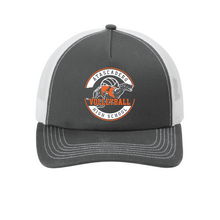 Load image into Gallery viewer, AHS Volleyball Snap Back Trucker Hat by The Lonely Oak featuring Atascadero Volleyball logo on a mesh cap with adjustable strap
