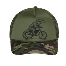 Load image into Gallery viewer, San Gabriel Gator Trucker Cap by The Lonely Oak featuring a mesh back and embroidered gator logo on the front.
