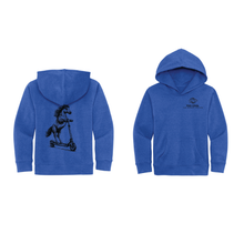Load image into Gallery viewer, Mustang scooter hoodie sweater by The Lonely Oak featuring a detailed Monterey Road design on a cozy sweatshirt.

